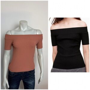 WILFRED (Aritzia) Tournesol T-shirt - Off the shoulder ribbed short sleeve.